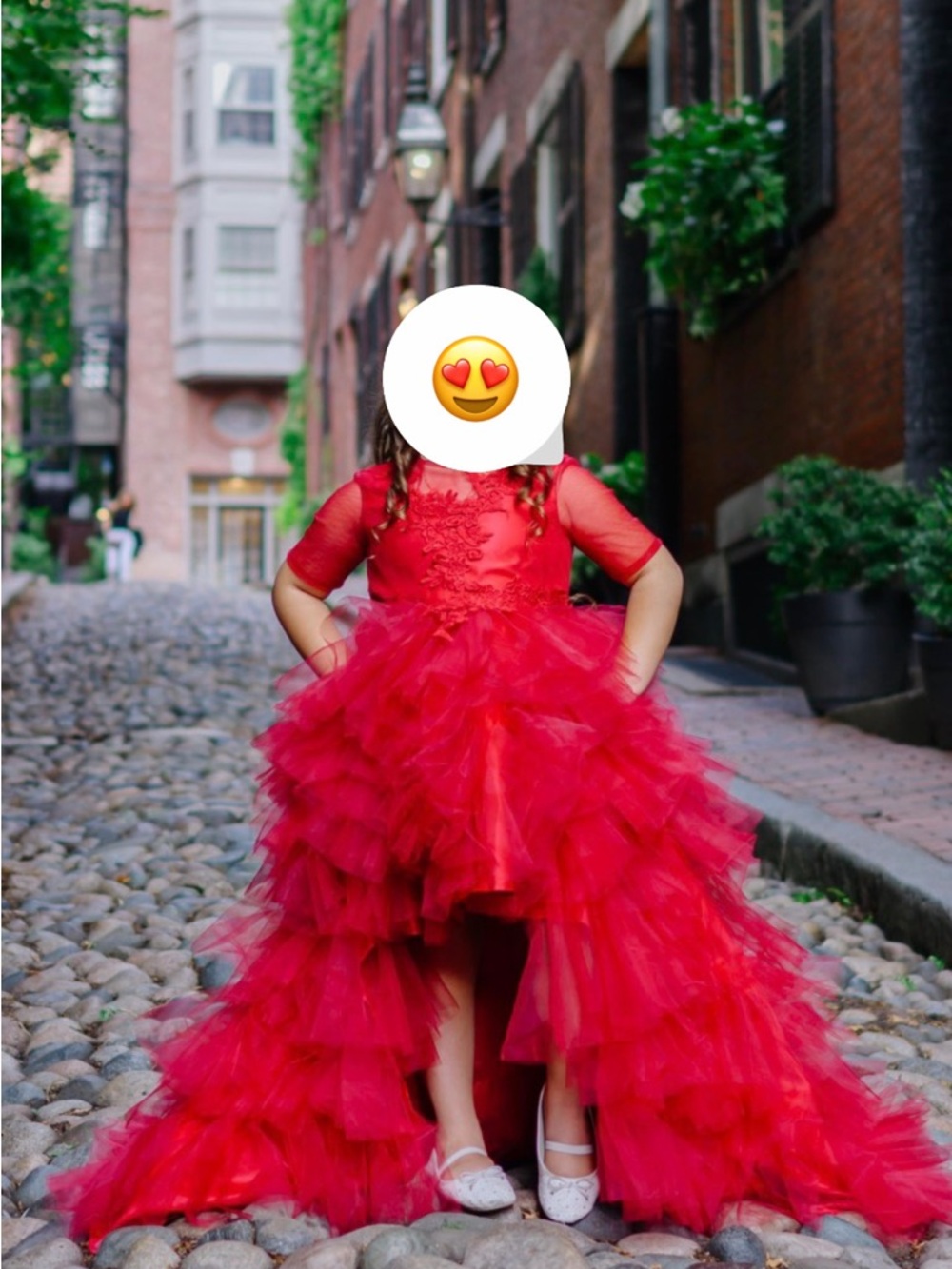 Girls' Red Layered Tulle High-Low Theater Dress
